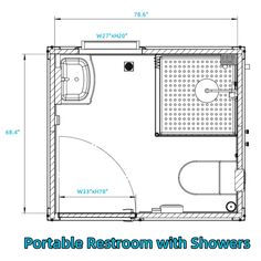 the floor plan for a portable restroom with shower