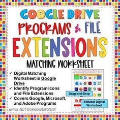 a poster with the words google drive programs and file extensions