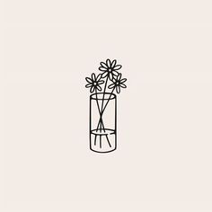 a black and white drawing of flowers in a vase