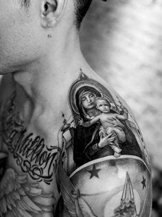 Watercolor Tattoo Ideas, Catholic Tattoos, Interesting Tattoos, Gang Tattoos, Mary Tattoo, Gangsta Tattoos, Men Tattoos Arm Sleeve, Forearm Sleeve Tattoos