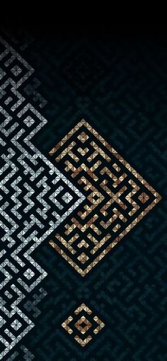 an abstract background with gold and silver squares in the center on a dark blue background