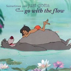 a cartoon character laying on top of a hippo in the water