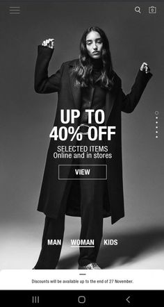 an image of a woman in black clothes on the web page for women's clothing