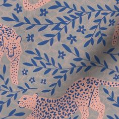 a blue and pink animal print fabric