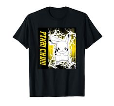 a black t - shirt with an image of a pikachu