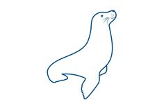 an outline of a sea lion sitting on its hind legs and looking up at the sky