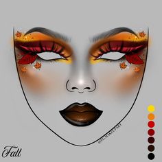 Fall Theme Makeup Looks, Colorful Fall Makeup Looks, Fall Leaf Makeup Looks, Fall Makeup Designs, Flannel Makeup Looks, Fall Goddess Makeup, Leaf Makeup Look, Turkey Makeup Looks, Autumn Inspired Makeup