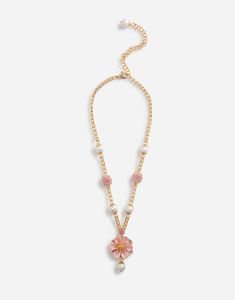 Add a romantic touch to any look with this Resin Pearls & Flower Pendant Necklace from Dolce Gabbana. Crafted gold-plated brass and hand-painted flowers, piece is sure be an elegant addition outfit. Luxury Romantic Flower Pendant Jewelry, Luxury Pearl Flower Pendant Jewelry, Dolce And Gabbana Necklace, Dolce Gabbana Jewelry, Flower Pendant Necklace, Diamond Chain, Leverback Earrings, Silk Flower, Pearl Flower