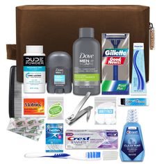 PRICES MAY VARY. TSA APPROVED TRAVEL ACCESSORIES: This TSA compliant 20-piece travel necessities kit contains essential travel size toiletries and travel accessories for men TRAVEL SIZE TOILETRIES: A great gift set for men, this travel kit includes popular national brand grooming and oral care travel size essentials from brands including Barbasol, Gillette Good News, Dove for Men, Gold Bond, Crest, Colgate, Advil and Curad MEN'S PREMIUM TRAVEL KIT: This men's travel kit is ideal for holiday and Fragrance Free Shampoo, Crest Toothpaste, Travel Accessories For Men, Military Care Package, Dopp Bag, Dove Men Care, Travel Size Toiletries, Best Travel Accessories, Dove Men