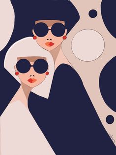 two women in black and white are wearing sunglasses