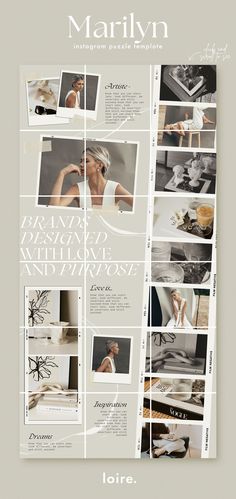 the cover of marilyn magazine with photos and text in white, black and grey colors