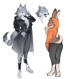 two cartoon foxes standing next to each other