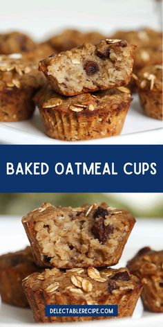 baked oatmeal cups stacked on top of each other with text overlay