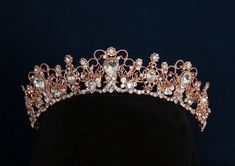 Regal Rose Gold Rhinestone Wedding and Quinceanera Tiara Crown Quinceanera Tiaras, Regal Rose, Sparkling Rose, Egyptian Style, Tiara Crown, Rhinestone Wedding, Bridal Look, Filigree Design, Gold Crown