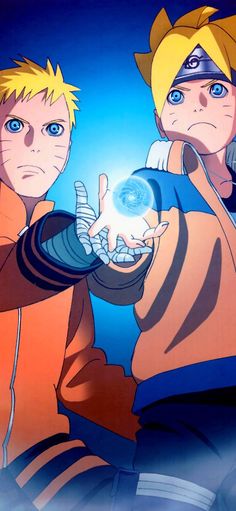 naruto and sashirt pointing at something in front of them with their hands