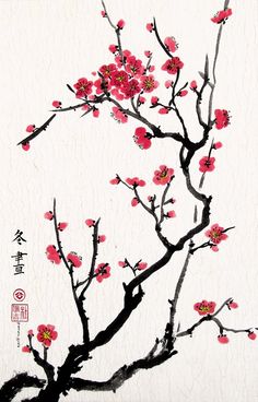 Cherry Blossoms, Giclee Print of Chinese Brush Painting By Peggy Duke, 18 x 28 Inches Cherry Blossom Artwork, Cherry Blossom Painting, Chinese Brush Painting, Chinese Brush, Japon Illustration, Brush Painting