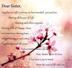 the poem dear sister is written in pink flowers