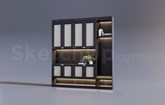 an open bookcase with books and plants in it on a gray background 3d rendering