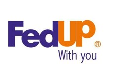 the fed up with you logo is shown in purple, orange and blue on a white background