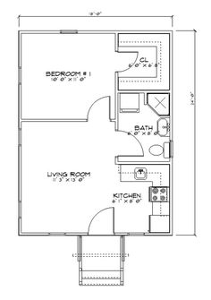 the floor plan for a two bedroom, one bath apartment with an attached kitchen and living room