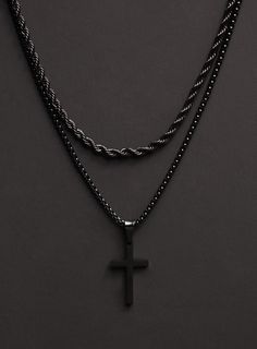 Necklace set for men - Stainless steel black rope chain AND black cross - Buy 2 and save, gifts for men, father, husband, son. Black jewelry. By popular demand we now offer the two most sold items that customers buy together and at a discount ($10 off buying them together). This set includes: -Black Cross pendant on Round Box Chain ($40) -Black Rope chain necklace. ($34) BUY BOTH FOR $64 ($10 savings) Material: Coated Stainless Steel Clasp: Lobster Clasp Available Lengths for the sets: Rope 18 i Son Black, Mens Accessories Necklace, Mens Silver Jewelry, Detailed Necklace, Black Rope, Silver Jewelry Necklace