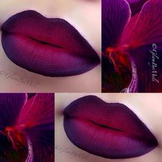 This purple ombre lip is unique of its kind. See the berry shade lipstick used and bag it to DIY your own version of this lip do! Makijaż Smokey Eye, Lip Brush, Lipstick Shades