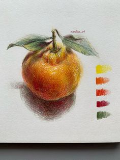 a drawing of an orange with colored pencils