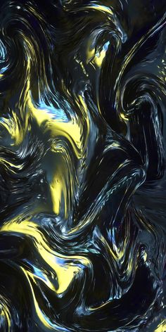 an abstract painting with yellow and black colors