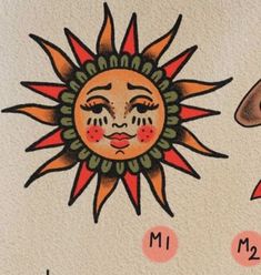 an image of sun and moon faces on a wall with the numbers 1 - 2