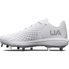 a white shoe with the word ua on it