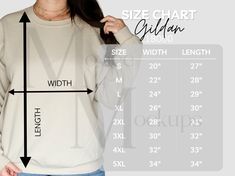 the size chart for a women's sweatshirt is shown in white and has an arrow on