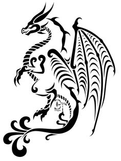 a black and white drawing of a dragon