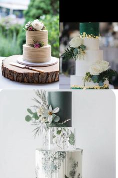 four different types of wedding cakes with flowers on them