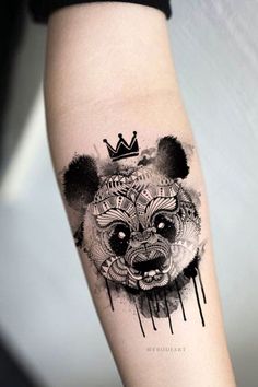 Pretty Panda Tattoo Ideas for Female – Big Inspirational Tats – www.MyBodiArt.com Tattoo Store, Arm Tats, Panda Tattoo, Queen Tattoo