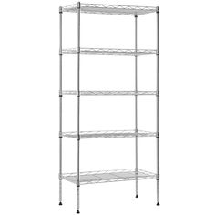 chrome shelving unit with four shelves on each side and one shelf below the top