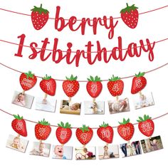 a birthday banner with strawberries on it