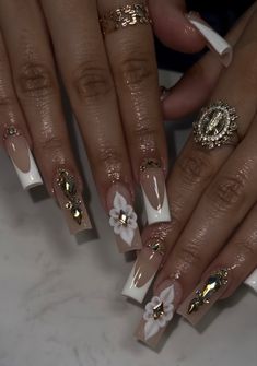 Latina Nails, Champagne Nails, Gold Acrylic Nails, Gold Nail, Unique Acrylic Nails, Long Square Acrylic Nails