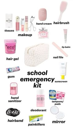 Middle School Essentials, School Emergency Kit, Preppy School Supplies, School Backpack Essentials, School Survival Kits, Pretty School Supplies, Everyday Bag Essentials, School Needs, School Bag Essentials