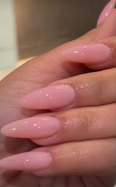 Almond Shaped Nails Clear Pink, Light Long Nails, Simply Pink Nails, Nails On Olive Skin Tone, Almond Nails Gel Polish, Quite Luxury Nails, Plain Long Almond Nails, Long Almond Ombre Nails, Long Almond Nails Solid Color