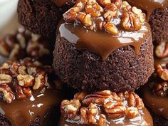 chocolate cupcakes with pecans and nuts on top