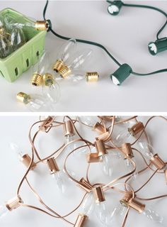 some christmas lights that are in plastic bags and on the ground with text overlay saying spray paint your christmas lights