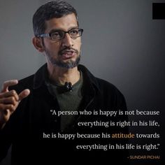 an image of a man with glasses and a quote on it that says,'a person who is happy is not because everything is right in his life