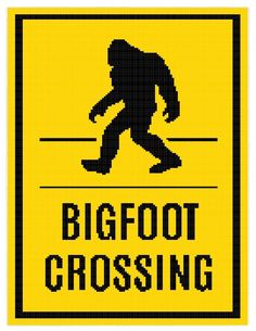 a bigfoot crossing sign is shown in black and yellow