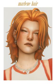 an orange haired woman with freckles and piercings on her head is shown