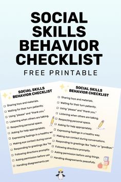 the social skills behavior checklist is on top of a pile of papers that are lined up