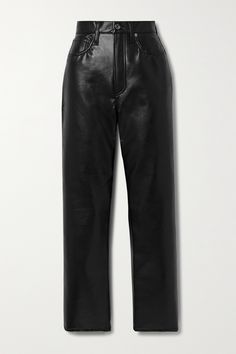 AGOLDE's pants are made from smooth recycled leather-blend that's been specially produced to have a lower carbon footprint than alternative fabrics. Inspired by vintage jeans, this 'Detox' pair sits high on the waist and has straight legs. Wear them with chunky ankle boots. Winter Going Out Outfits, Best Work Pants, Trouser Outfits, Jean Vintage, Tiered Maxi Skirt, Eve Outfit, Fall Capsule Wardrobe, New Years Eve Outfits, Recycled Leather