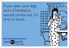 a woman standing in front of a sink with the caption if you open your legs and a chewbaca sounds comes out, it's time to shave