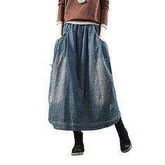 Make a statement with our 2023 Spring-Summer Collection's dark wash. high-waisted. long denim skirt featuring a drawstrings closure ââ‚?the ultimate expression of urban street style!Why You'll Love ItThis unique skirt is crafted for those who live to express their bold and fearless side. With its edgy distressed pattern. it's perfect for making a statement and radiating an effortlessly cool attitude. The slim fit and premium denim fabric ensure comfort and durability. adding a touch of high-end Baggy Cotton Skirt For Fall, Relaxed Fit Blue Denim Skirt With Pockets, Blue Denim Skirt With Pockets Relaxed Fit, High Waist Cotton Denim Skirt For Fall, Denim Skirt With Pockets For Fall, Baggy Dark Wash Skirt With Pockets, High Waist Relaxed Fit Denim Skirt For Fall, Relaxed Fit Denim Skirt With Pockets For Fall, Baggy Casual Denim Skirt For Spring