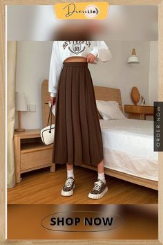 Vintage Pleated Midi Skirt Fashion High Waist Gothic Skirt Women Spring Casual Korean A-line Elastic Solid All-match Skirt New Trendy Pleated A-line Skirt, Trendy Solid Color Midi Skirt, Trendy Long Skirt In Solid Color, Casual Solid Color Flared Pleated Skirt, Casual A-line Pleated Skirt For Winter, Trendy A-line Lined Skirt, Casual A-line Skirt For Winter, Casual A-line Pleated Skirt For Fall, Solid Color A-line Pleated Skirt For Fall