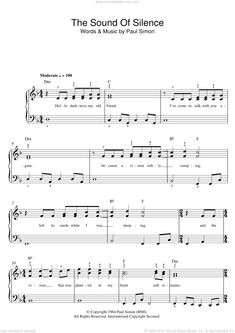 the sound of silence sheet music for voice and piano by paul simon, arranged with notes